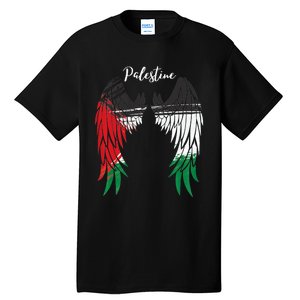 Palestine Flag Dad On Back Side Palestinian Angel Wings Tall T-Shirt