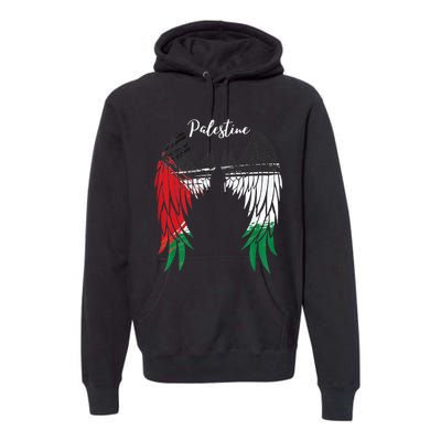 Palestine Flag Dad On Back Side Palestinian Angel Wings Premium Hoodie