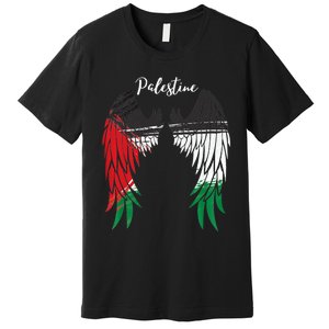 Palestine Flag Dad On Back Side Palestinian Angel Wings Premium T-Shirt