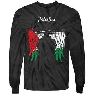 Palestine Flag Dad On Back Side Palestinian Angel Wings Tie-Dye Long Sleeve Shirt