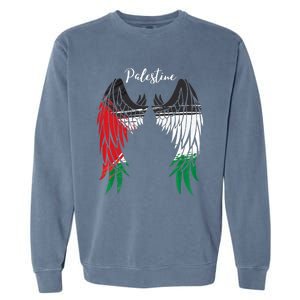 Palestine Flag Dad On Back Side Palestinian Angel Wings Garment-Dyed Sweatshirt