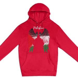 Palestine Flag Dad On Back Side Palestinian Angel Wings Premium Pullover Hoodie