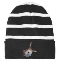 Peachbruh Funny Donkey Art Donkey Head Smile Eagerlys Gift Striped Beanie with Solid Band