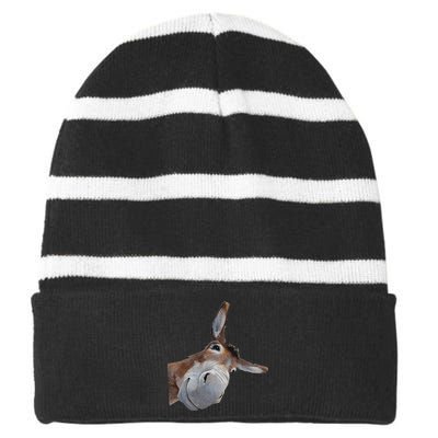 Peachbruh Funny Donkey Art Donkey Head Smile Eagerlys Gift Striped Beanie with Solid Band