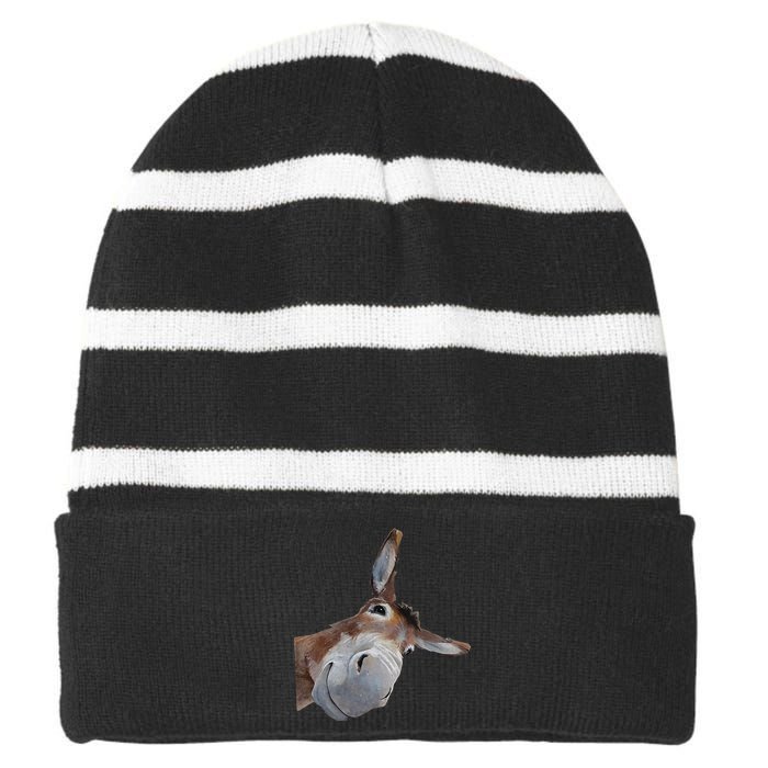 Peachbruh Funny Donkey Art Donkey Head Smile Eagerlys Gift Striped Beanie with Solid Band