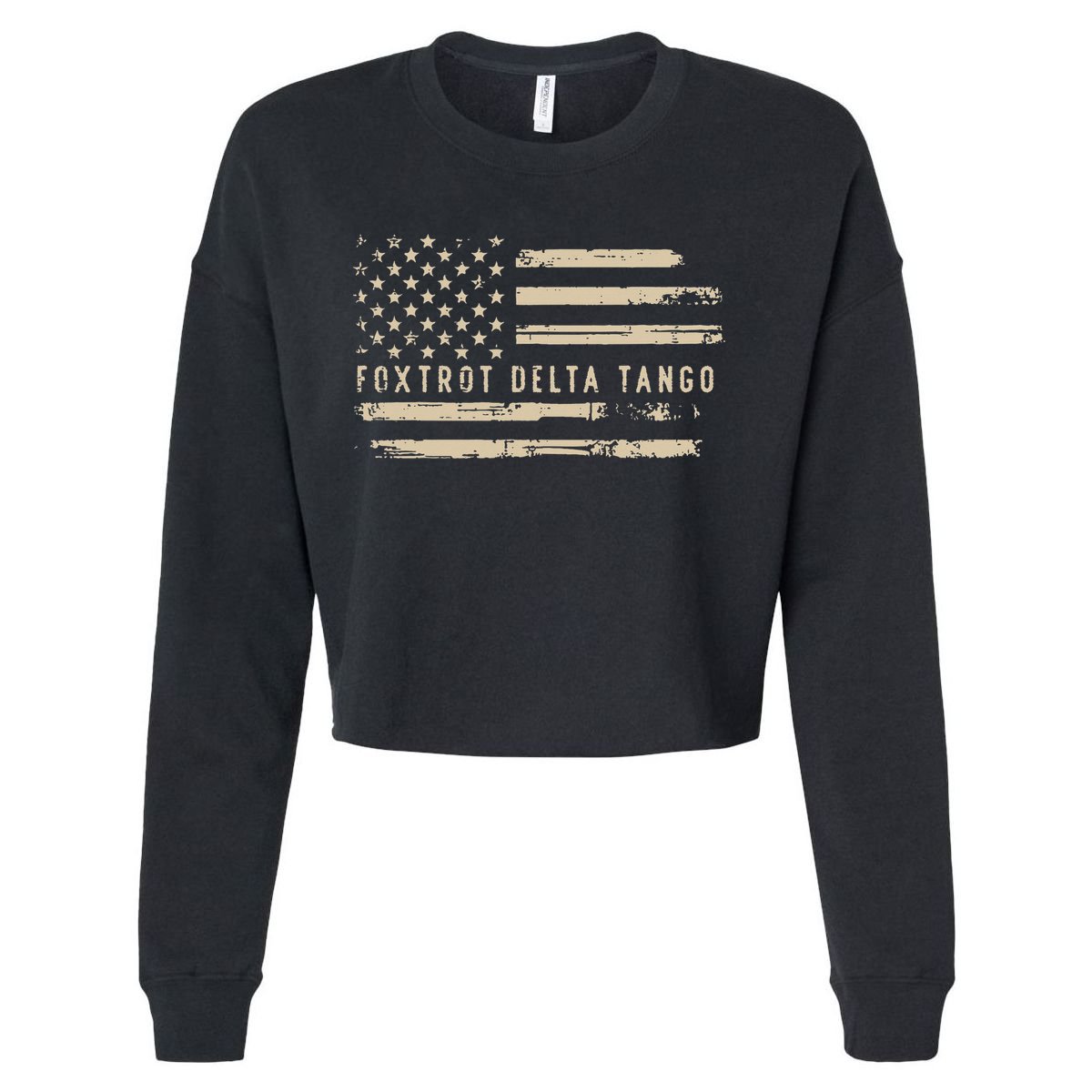 Protest Foxtrot Delta Tango US Flag Resist Women Cropped Pullover Crew