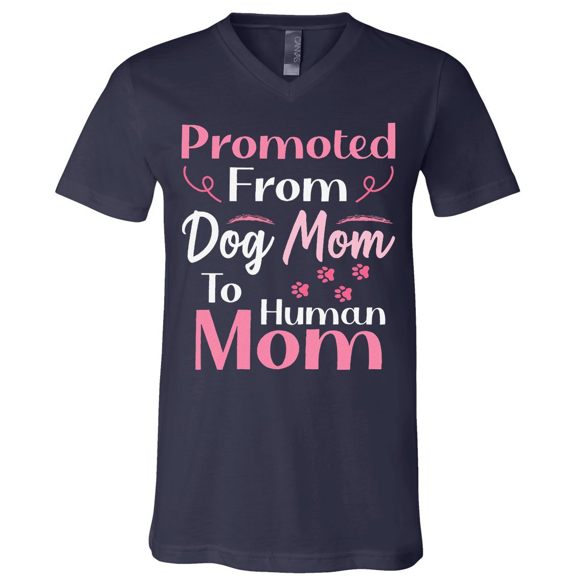 Promoted From Dog Mom To Human Mom MotherS Day V-Neck T-Shirt