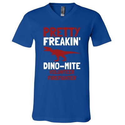 Pretty Freakin Dinomite Volunteer Firefighter Funny Gift V-Neck T-Shirt