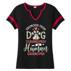 Promoted From Dog Grandma To Human Grandma Mothers Day Gift Ladies Halftime Notch Neck Tee