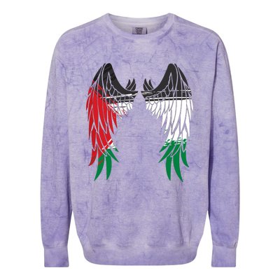 Palestine Flag Dad On Back Side Palestinian Angel Wings Colorblast Crewneck Sweatshirt