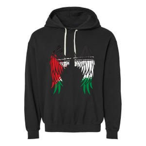 Palestine Flag Dad On Back Side Palestinian Angel Wings Garment-Dyed Fleece Hoodie