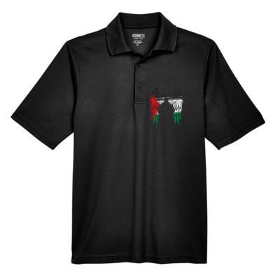 Palestine Flag Dad On Back Side Palestinian Angel Wings Men's Origin Performance Piqué Polo