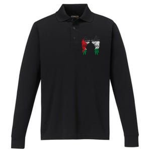 Palestine Flag Dad On Back Side Palestinian Angel Wings Performance Long Sleeve Polo