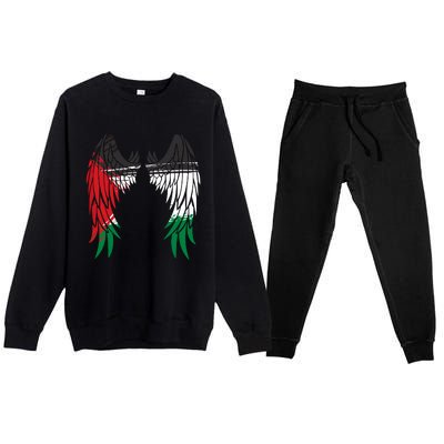 Palestine Flag Dad On Back Side Palestinian Angel Wings Premium Crewneck Sweatsuit Set