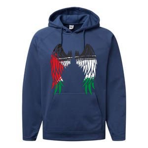 Palestine Flag Dad On Back Side Palestinian Angel Wings Performance Fleece Hoodie