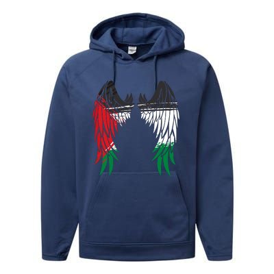 Palestine Flag Dad On Back Side Palestinian Angel Wings Performance Fleece Hoodie