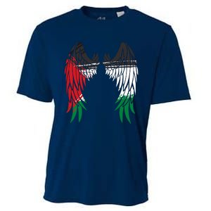 Palestine Flag Dad On Back Side Palestinian Angel Wings Cooling Performance Crew T-Shirt