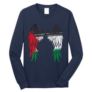 Palestine Flag Dad On Back Side Palestinian Angel Wings Long Sleeve Shirt