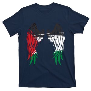 Palestine Flag Dad On Back Side Palestinian Angel Wings T-Shirt