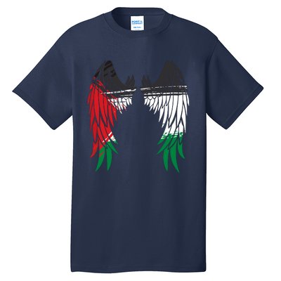 Palestine Flag Dad On Back Side Palestinian Angel Wings Tall T-Shirt