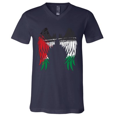 Palestine Flag Dad On Back Side Palestinian Angel Wings V-Neck T-Shirt