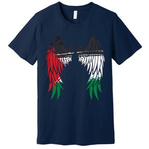 Palestine Flag Dad On Back Side Palestinian Angel Wings Premium T-Shirt