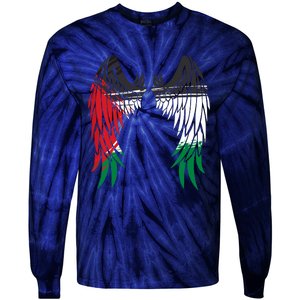 Palestine Flag Dad On Back Side Palestinian Angel Wings Tie-Dye Long Sleeve Shirt