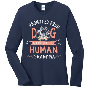 Promoted From Dog Grandma To Human Grandma Mothers Day Ladies Long Sleeve Shirt