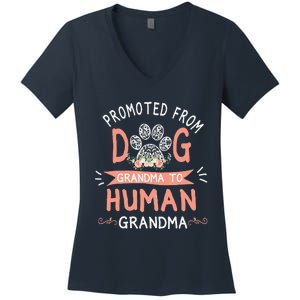 Promoted From Dog Grandma To Human Grandma Mothers Day Women's V-Neck T-Shirt