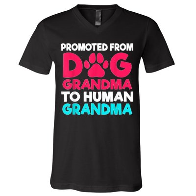 Promoted From Dog Grandma To Human Grandma Family Mother V-Neck T-Shirt