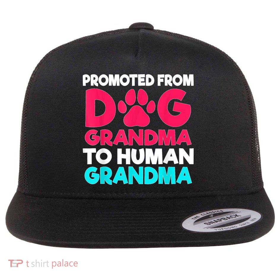 Promoted From Dog Grandma To Human Grandma Family Mother Flatbill Hat