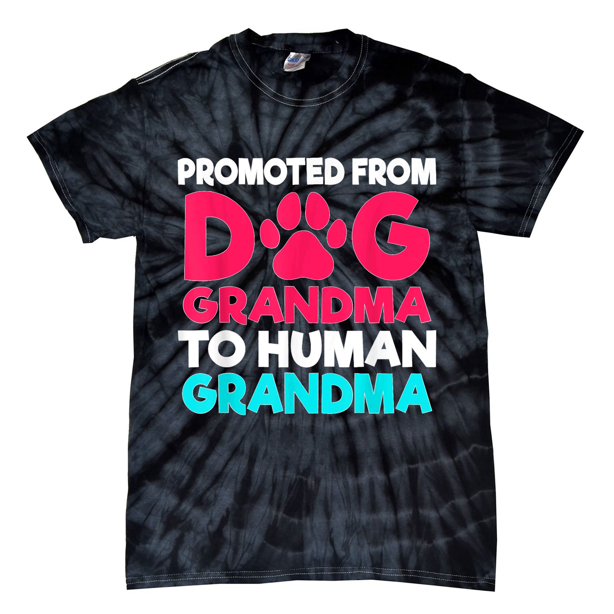 Promoted From Dog Grandma To Human Grandma Family Mother Tie-Dye T-Shirt
