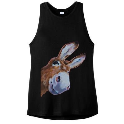 Peachbruh Funny Donkey Art Donkey Head Smile Eagerly Donkey Ladies PosiCharge Tri-Blend Wicking Tank