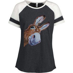 Peachbruh Funny Donkey Art Donkey Head Smile Eagerly Donkey Enza Ladies Jersey Colorblock Tee