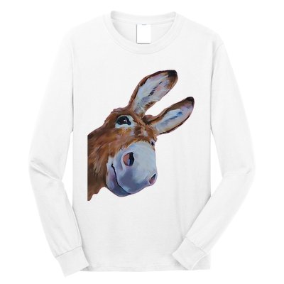 Peachbruh Funny Donkey Art Donkey Head Smile Eagerly Donkey Long Sleeve Shirt