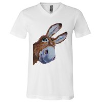 Peachbruh Funny Donkey Art Donkey Head Smile Eagerly Donkey V-Neck T-Shirt