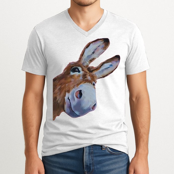 Peachbruh Funny Donkey Art Donkey Head Smile Eagerly Donkey V-Neck T-Shirt