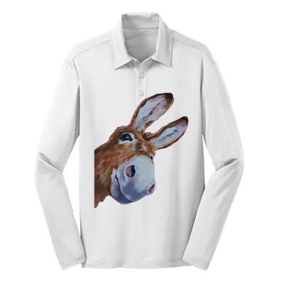 Peachbruh Funny Donkey Art Donkey Head Smile Eagerly Donkey Silk Touch Performance Long Sleeve Polo