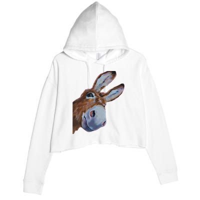 Peachbruh Funny Donkey Art Donkey Head Smile Eagerly Donkey Crop Fleece Hoodie
