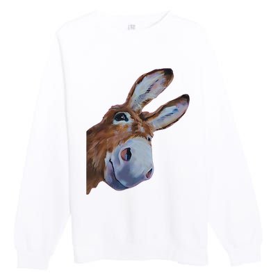 Peachbruh Funny Donkey Art Donkey Head Smile Eagerly Donkey Premium Crewneck Sweatshirt