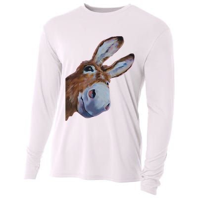 Peachbruh Funny Donkey Art Donkey Head Smile Eagerly Donkey Cooling Performance Long Sleeve Crew