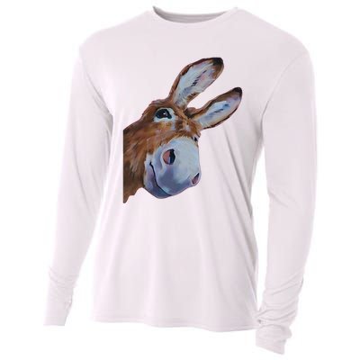 Peachbruh Funny Donkey Art Donkey Head Smile Eagerly Donkey Cooling Performance Long Sleeve Crew