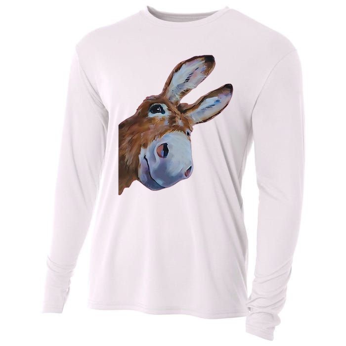 Peachbruh Funny Donkey Art Donkey Head Smile Eagerly Donkey Cooling Performance Long Sleeve Crew