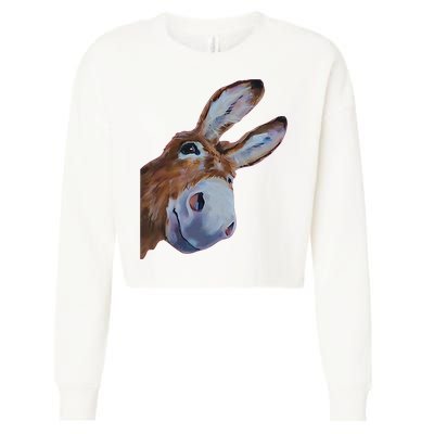 Peachbruh Funny Donkey Art Donkey Head Smile Eagerly Donkey Cropped Pullover Crew