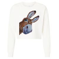 Peachbruh Funny Donkey Art Donkey Head Smile Eagerly Donkey Cropped Pullover Crew