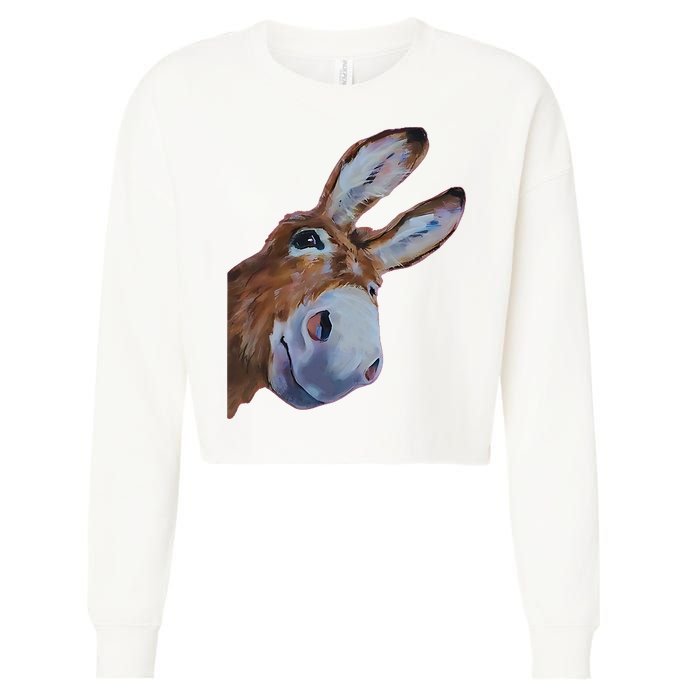 Peachbruh Funny Donkey Art Donkey Head Smile Eagerly Donkey Cropped Pullover Crew