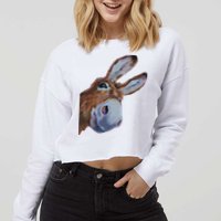 Peachbruh Funny Donkey Art Donkey Head Smile Eagerly Donkey Cropped Pullover Crew