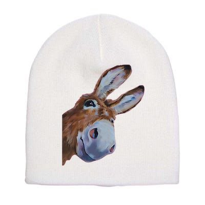 Peachbruh Funny Donkey Art Donkey Head Smile Eagerly Donkey Short Acrylic Beanie