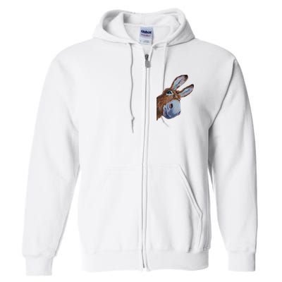 Peachbruh Funny Donkey Art Donkey Head Smile Eagerly Donkey Full Zip Hoodie
