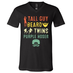 Perfect For Dude Tall Guy Beard Twins Purple Hoser V-Neck T-Shirt